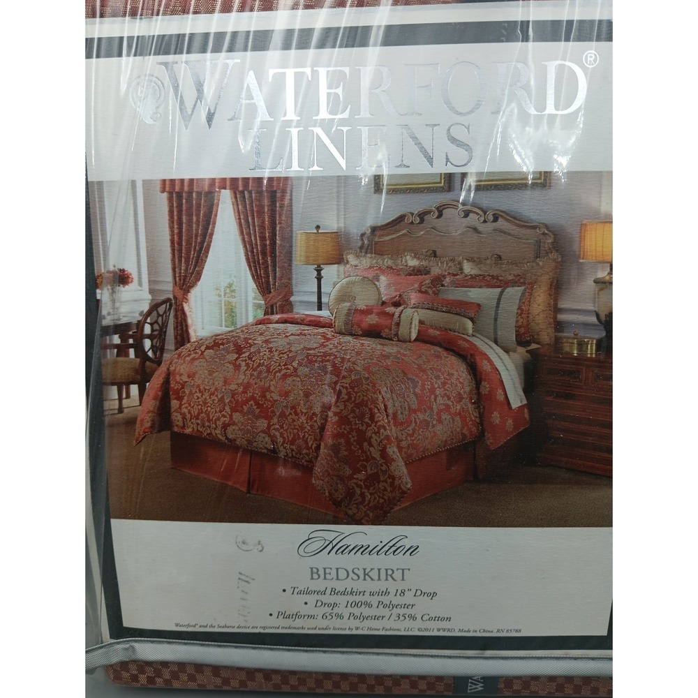 Waterford Queen Bed Skirt Hamilton Style Cinnabar Ree Gold Checkered - Picture 2 of 5